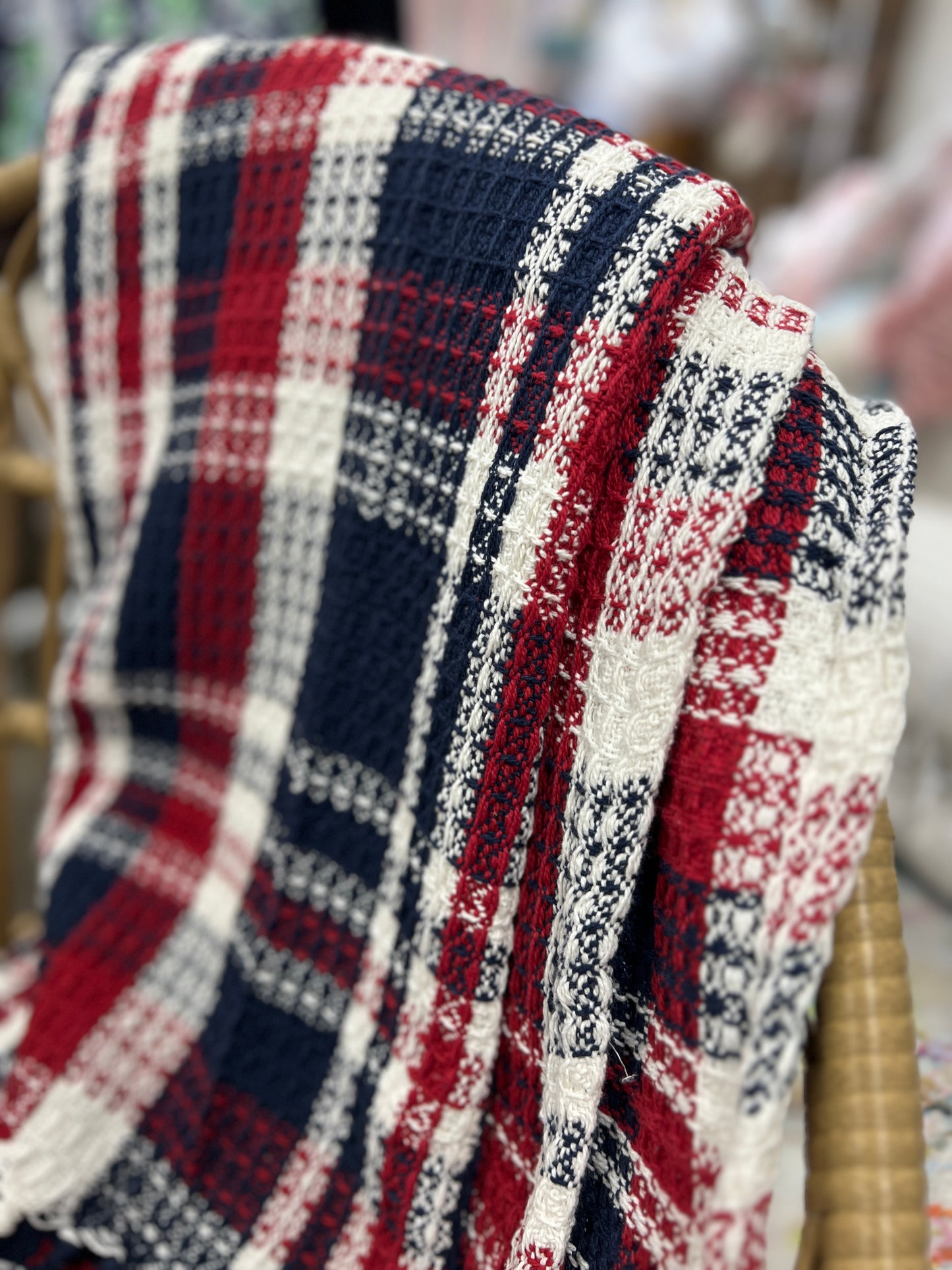 Red, White, Blue Plaid Throw Blanket