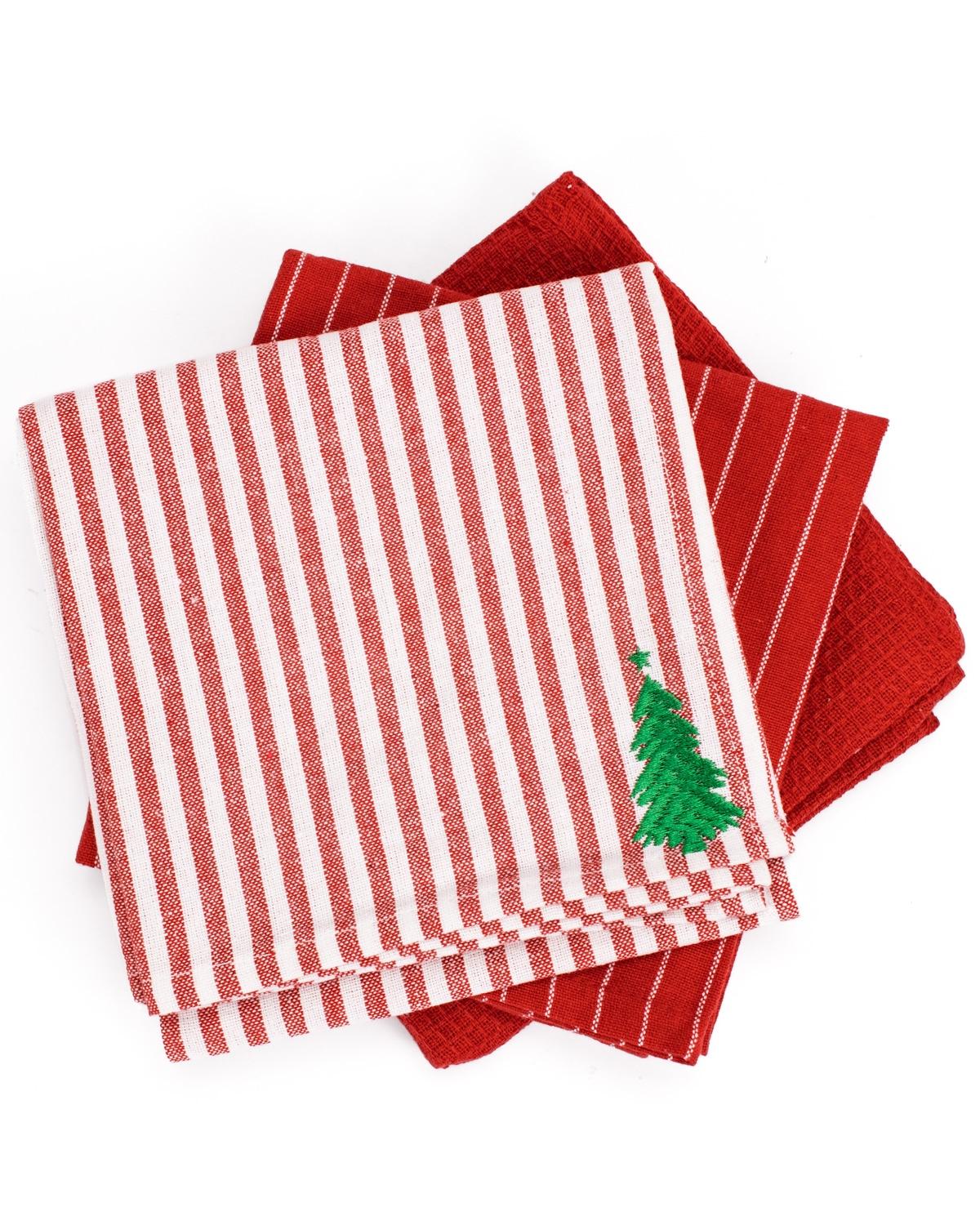 Red Stripe Christmas Tree Hand Towel Set