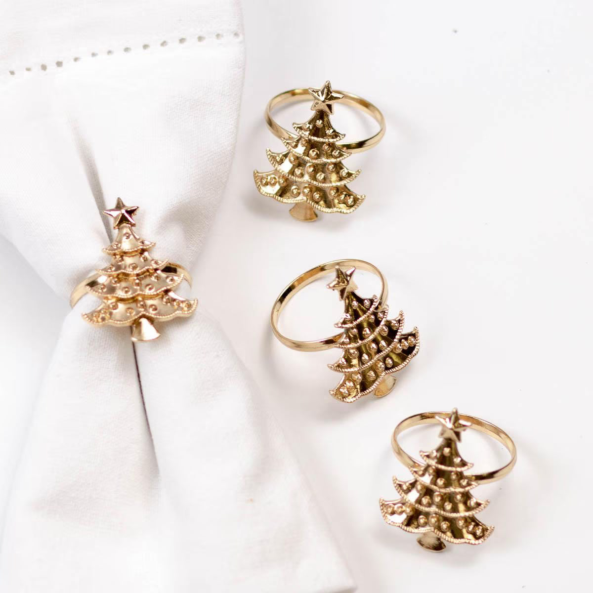 Gold Christmas Tree Napkin Rings