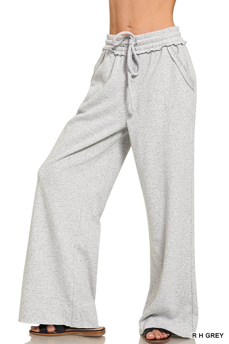 `Fleece Exposed Seam Wide Leg Sweatpants Zenana