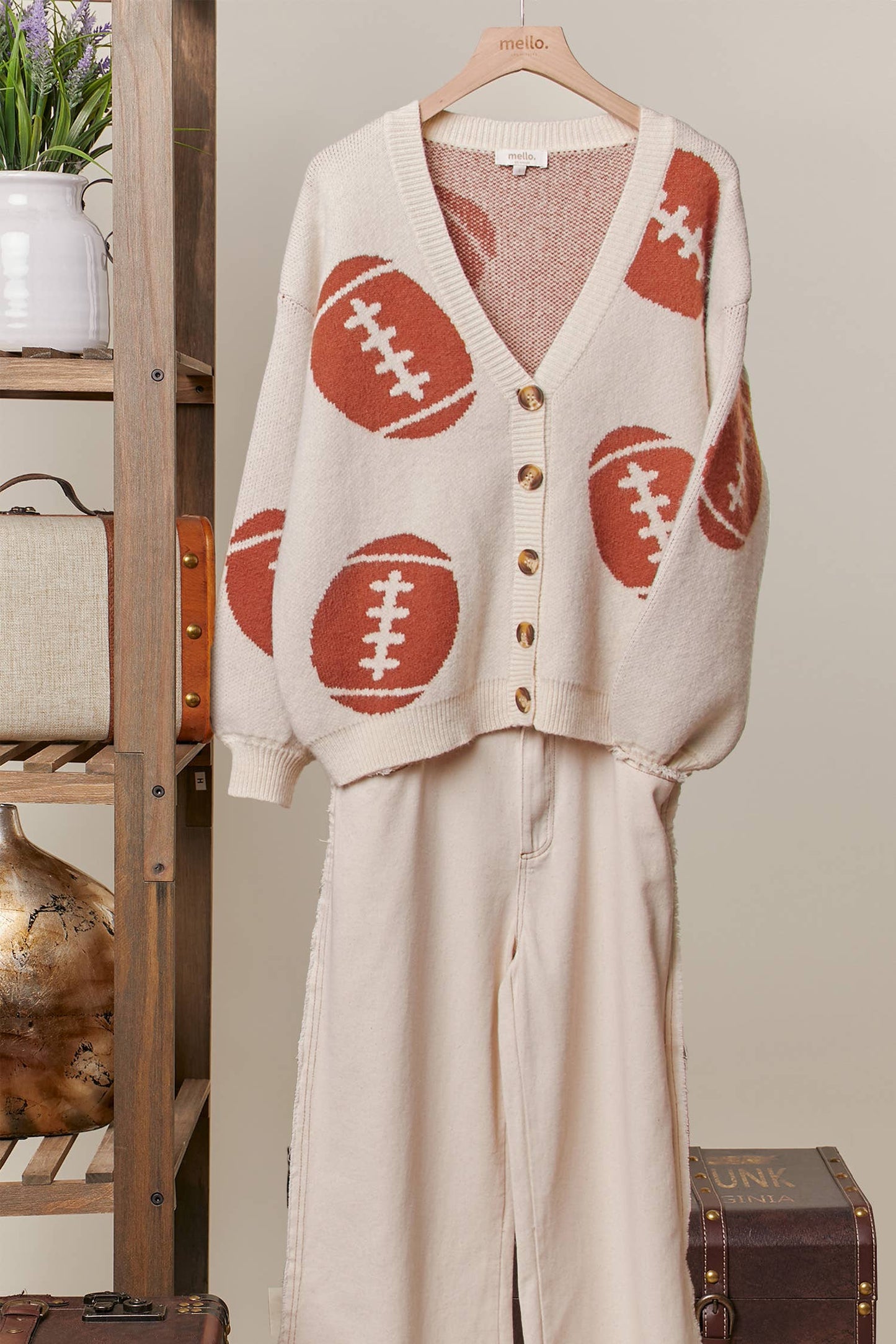Football Button V Neck Knit Cardigans