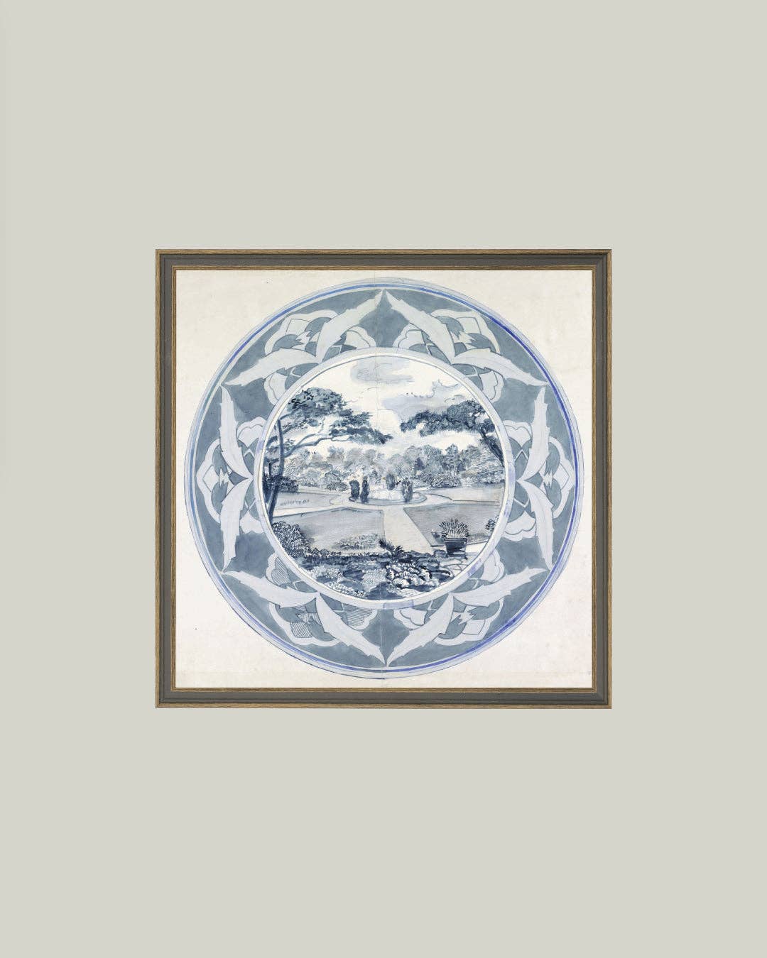 Garden View Design Framed Antique Art