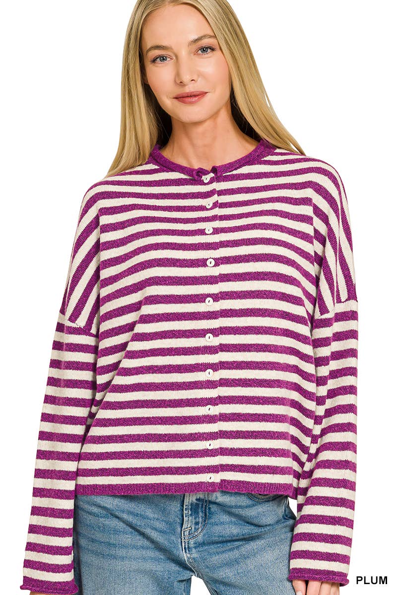Striped Collared Button Down Sweater Cardigan