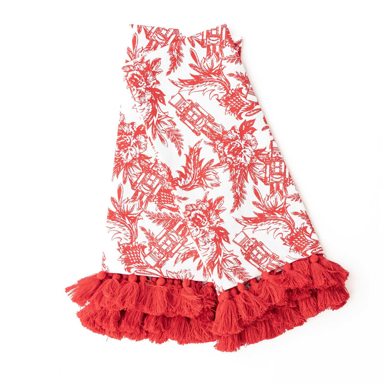 Red Tassel Toile Kitchen Towel
