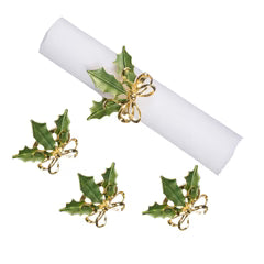 Gold and Green Holly Napkin Ring