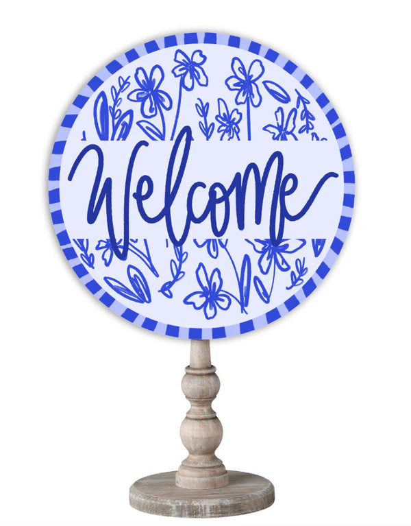 Blue Welcome Wooden Topper