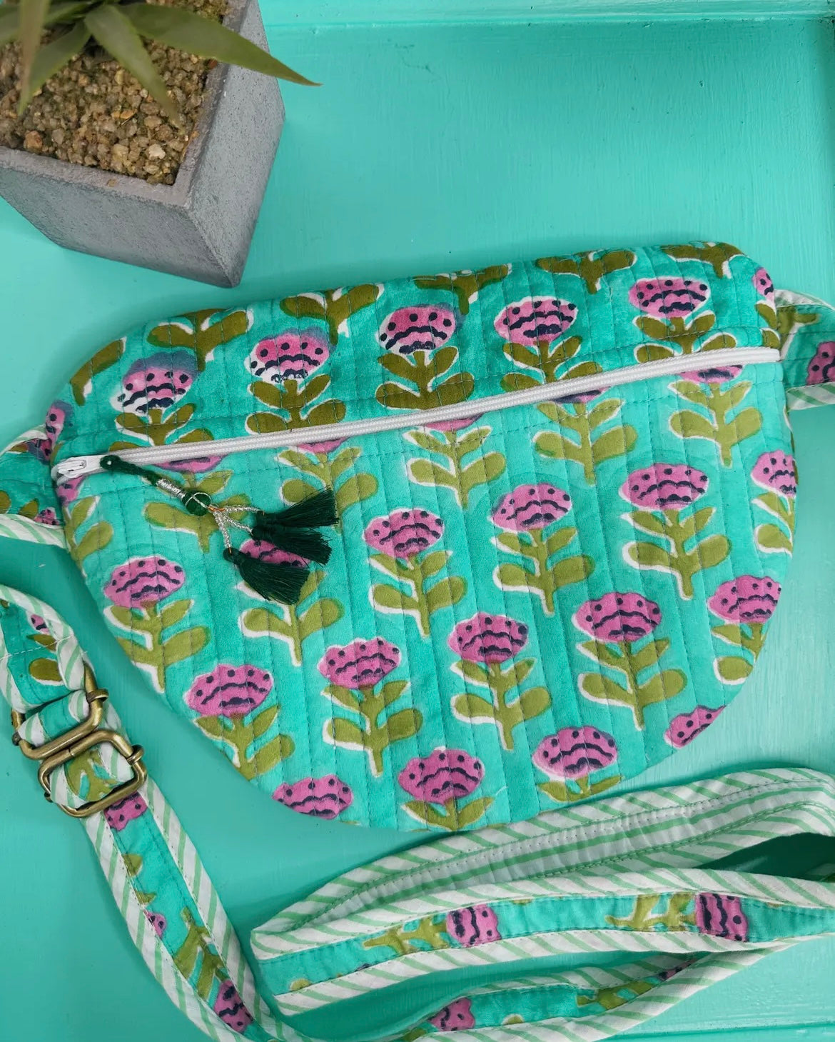 Quilted Belt Bag - Blue Floral