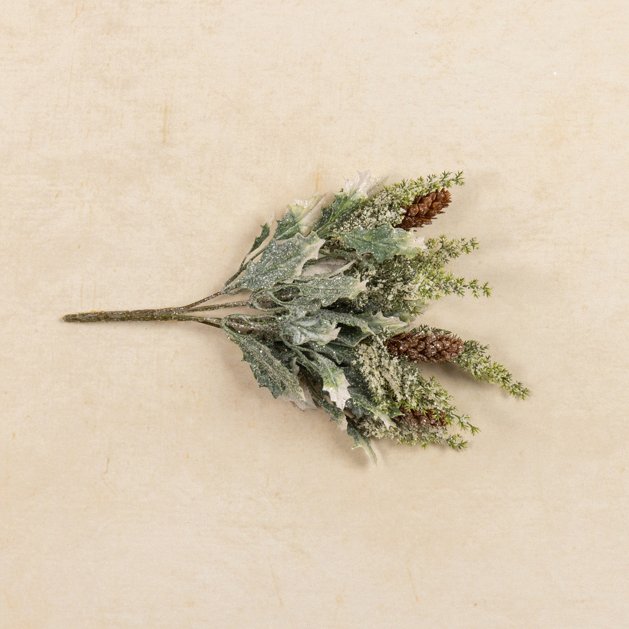 12" Frosted Holly with Pinecones Pick