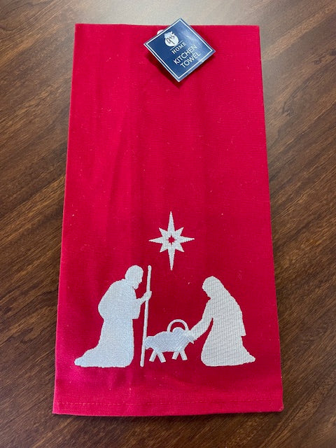 Red Nativity Kitchen Towel