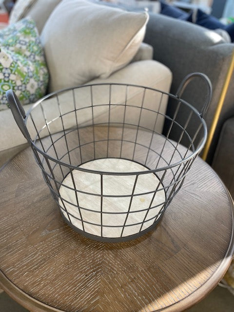 Round Wire Basket with Wood Bottom