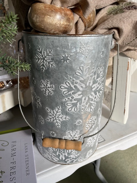Silver Snowflake Tin Pail