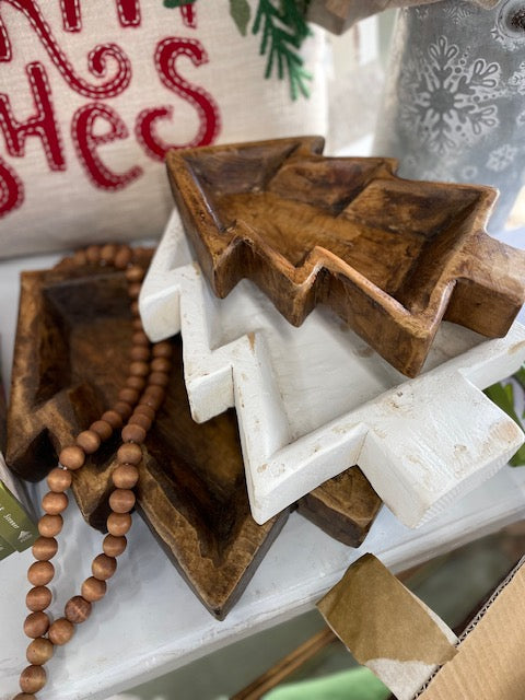 Wood Carved Christmas Tree Tray