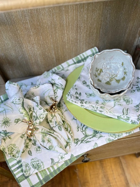 Spring Greens Bunny Toile Table Runner