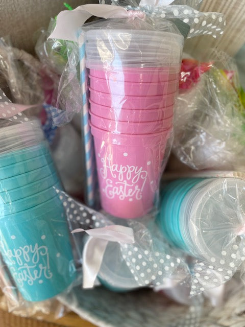 Plastic Easter Cups with Lids and Paper Straws - 6 pk