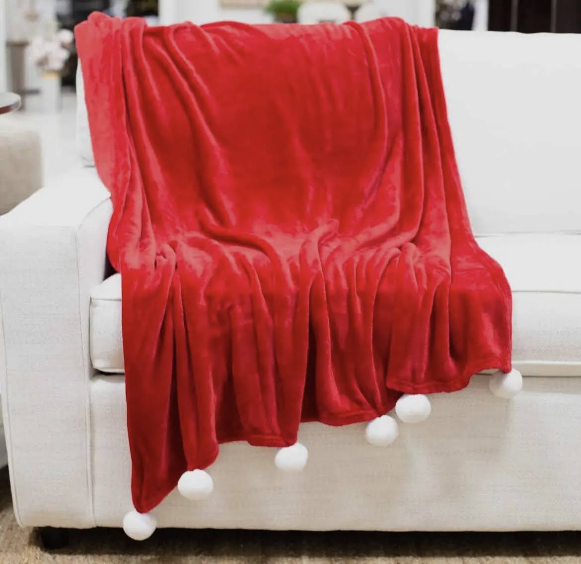 Red Pom Pom Throw