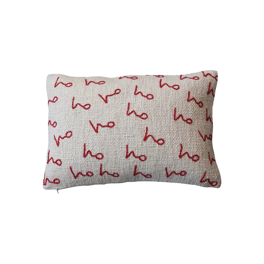 Ho Ho Ho Natural and Red Lumbar Pillow