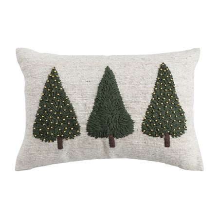 Chistmas Trees and Gold Beads Lumbar Pillow