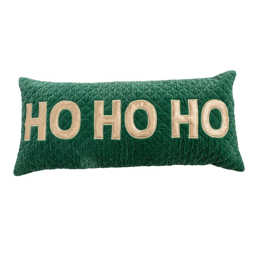 Ho Ho Ho Green Velvet Lumbar Pillow