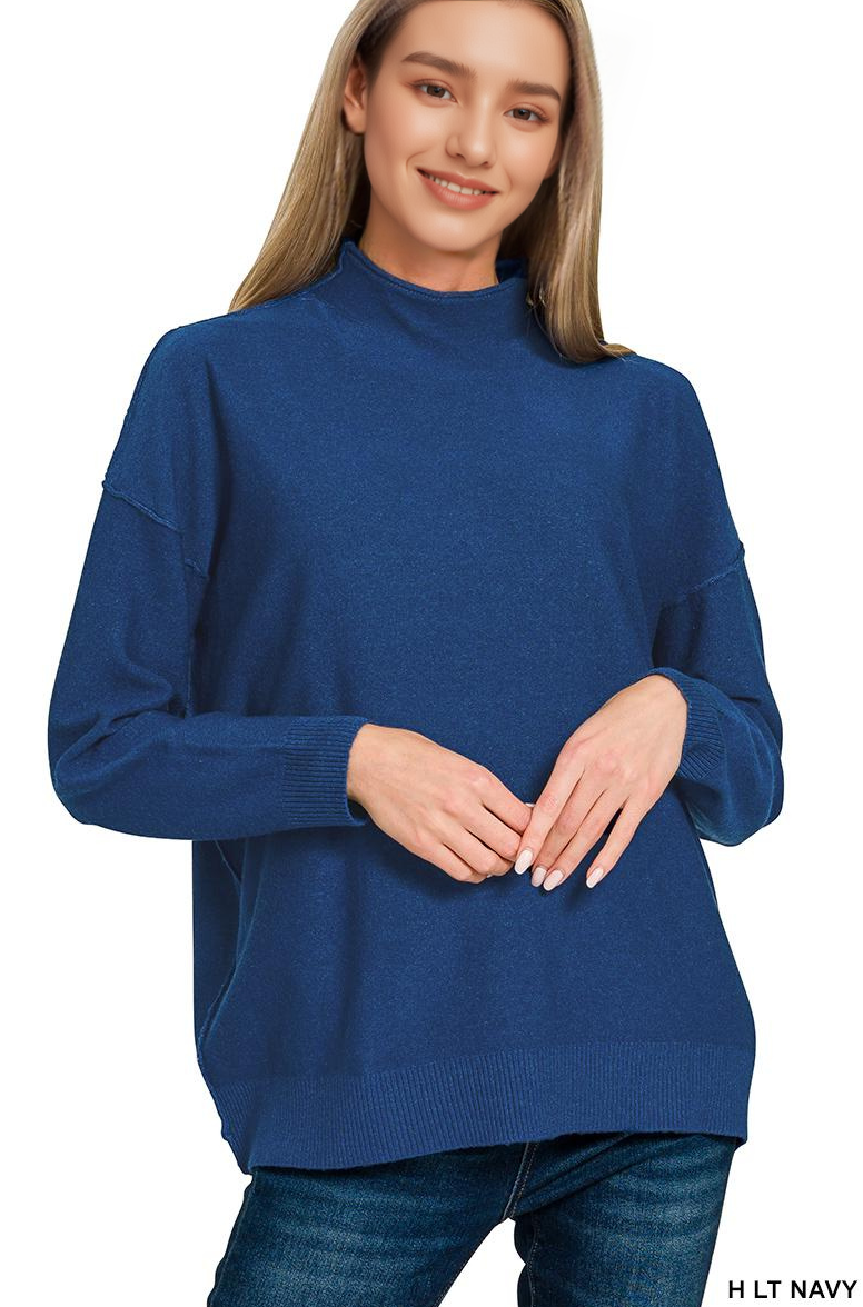 `Viscose Mock Neck Exposed Seam Sweater  Zenana