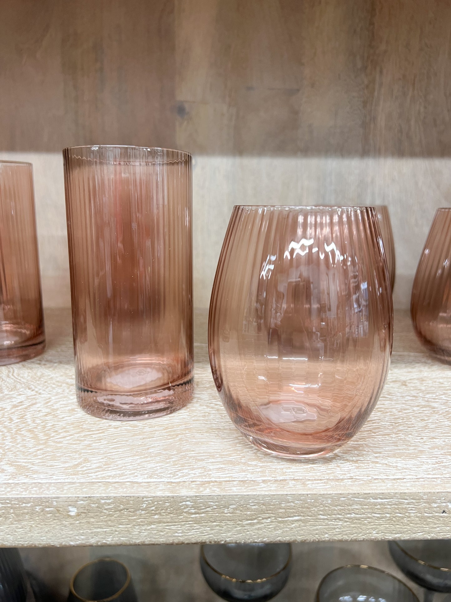 Glass Stemless Ribbed - Rose