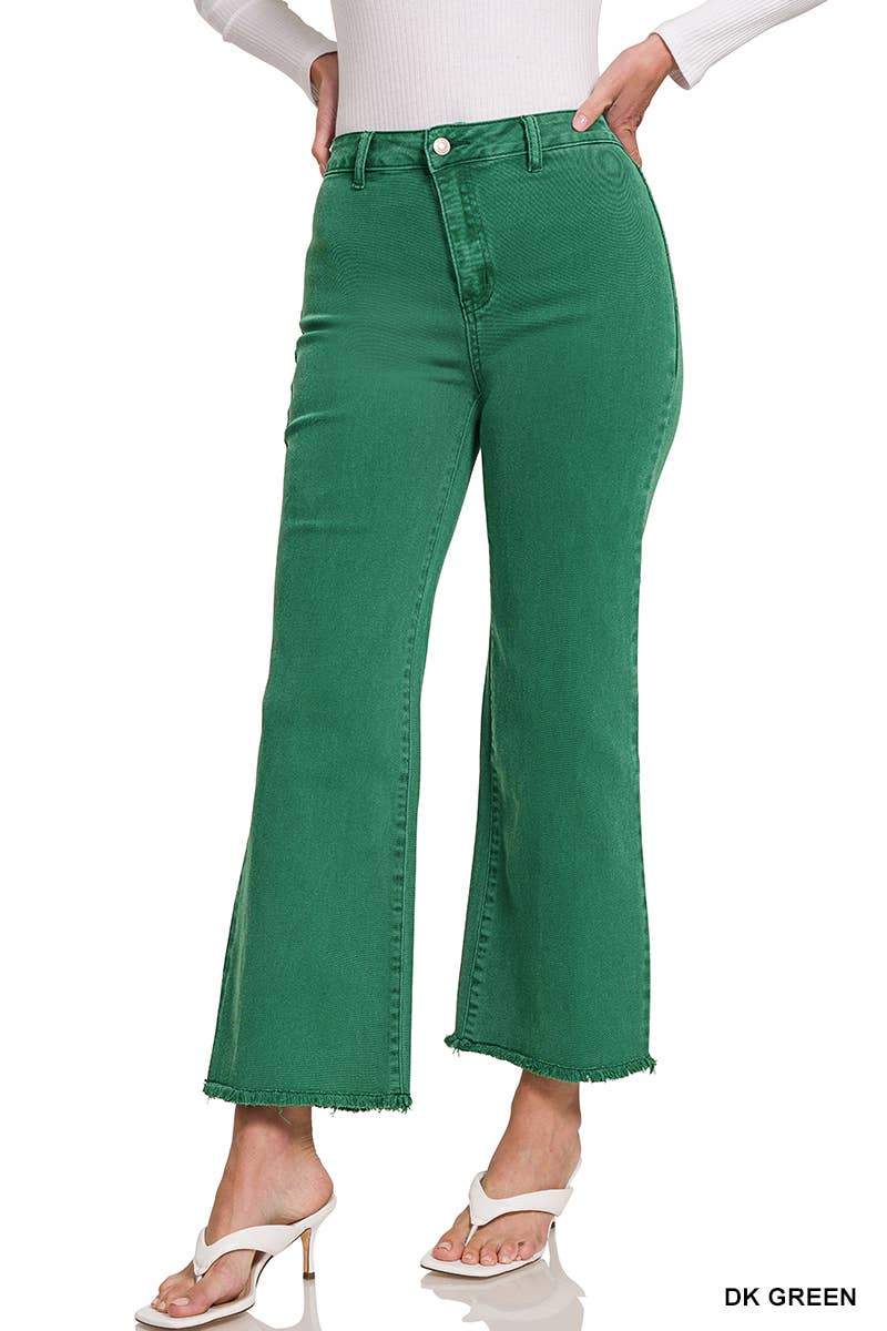 `Acid Wash Frayed Hem Straight Wide Denim Pants Zenana