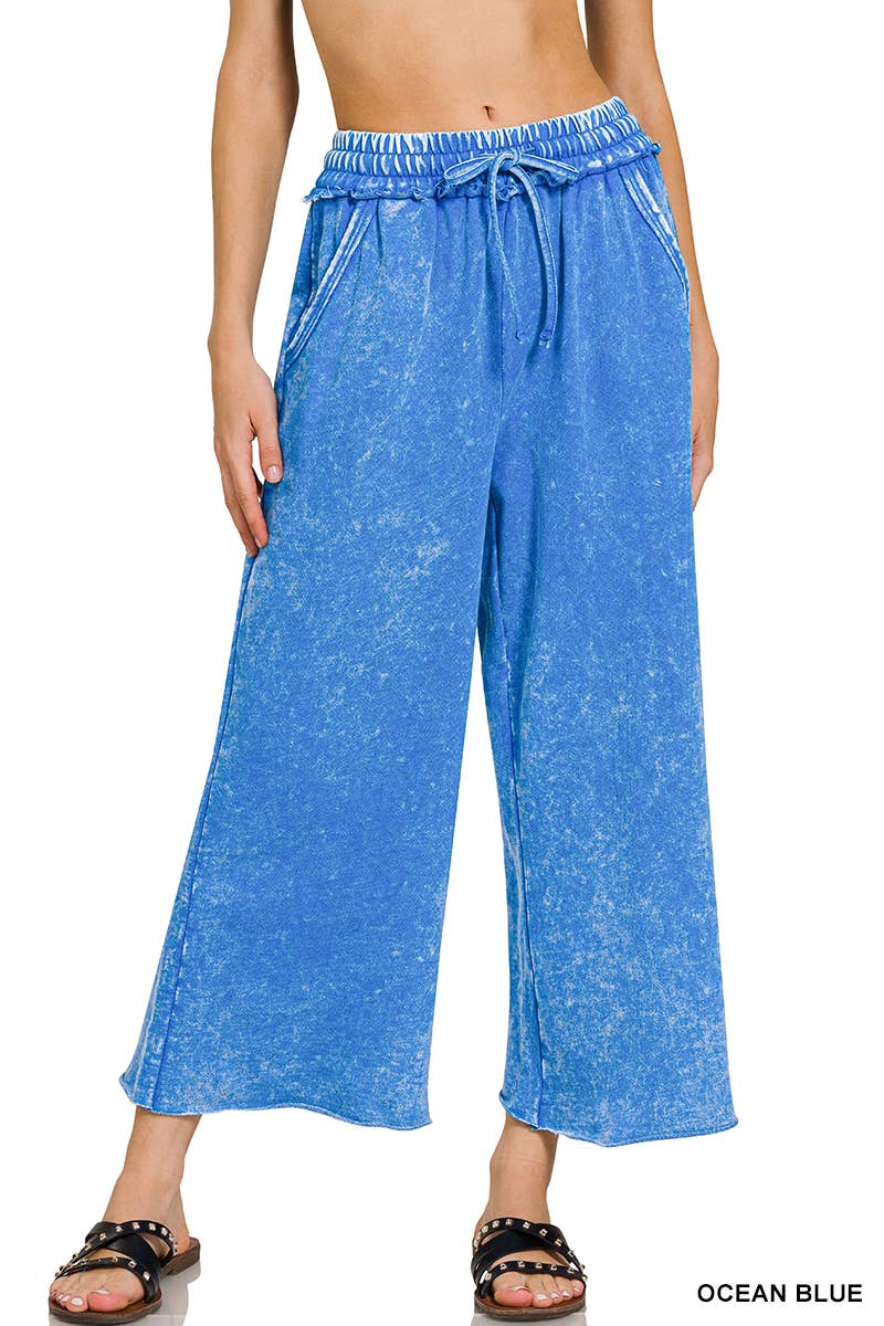 Acid wash French Terry Pants w/ Pockets Zenana