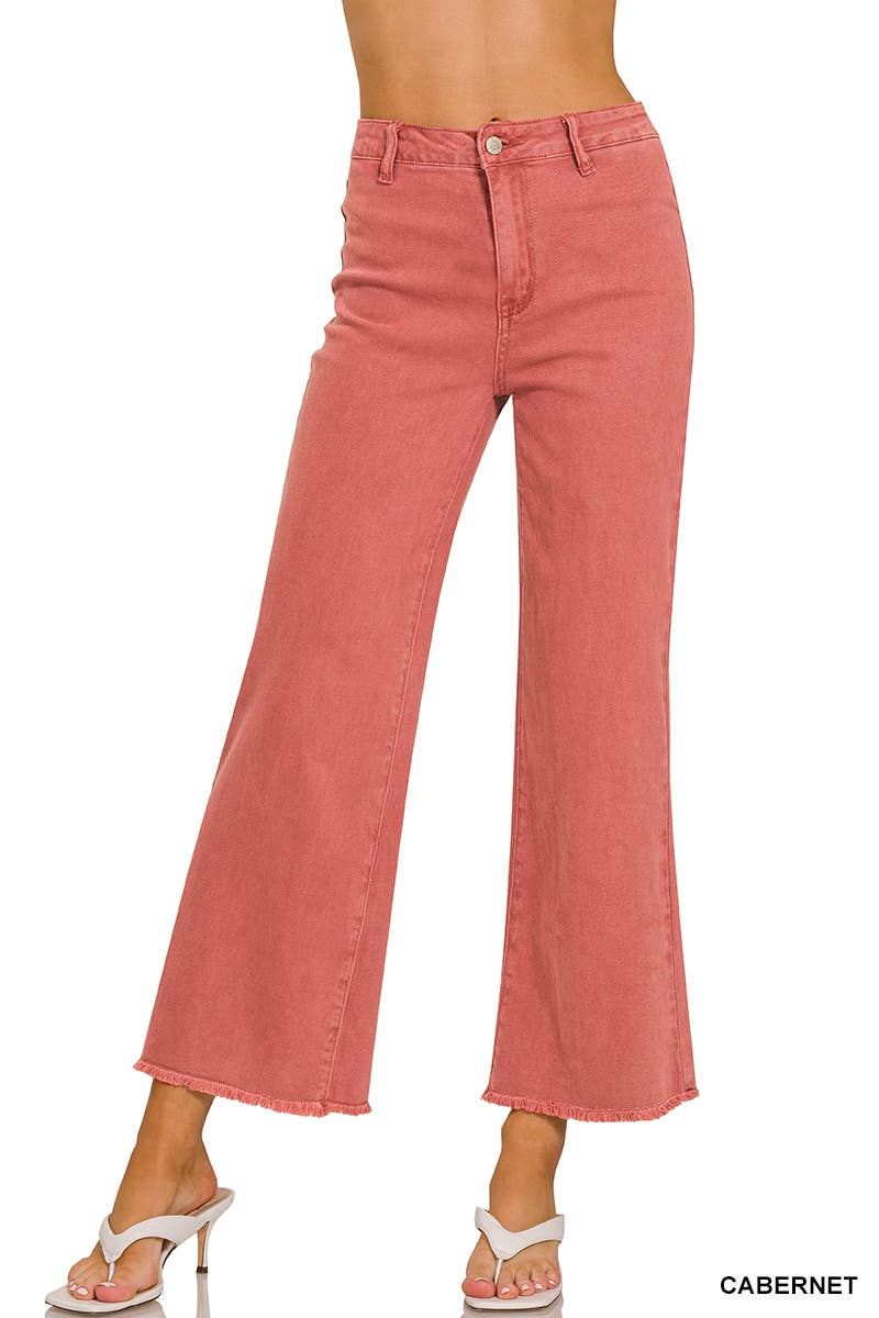 `Acid Wash Frayed Hem Straight Wide Denim Pants Zenana