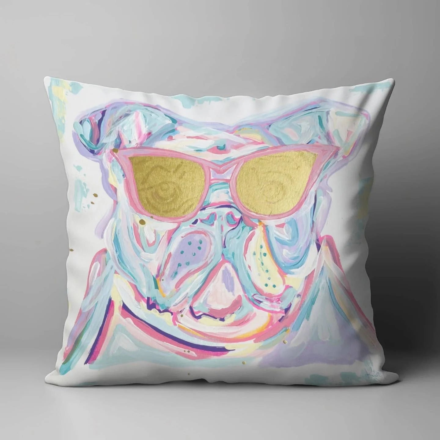 Bulldog Watercolor Pillow