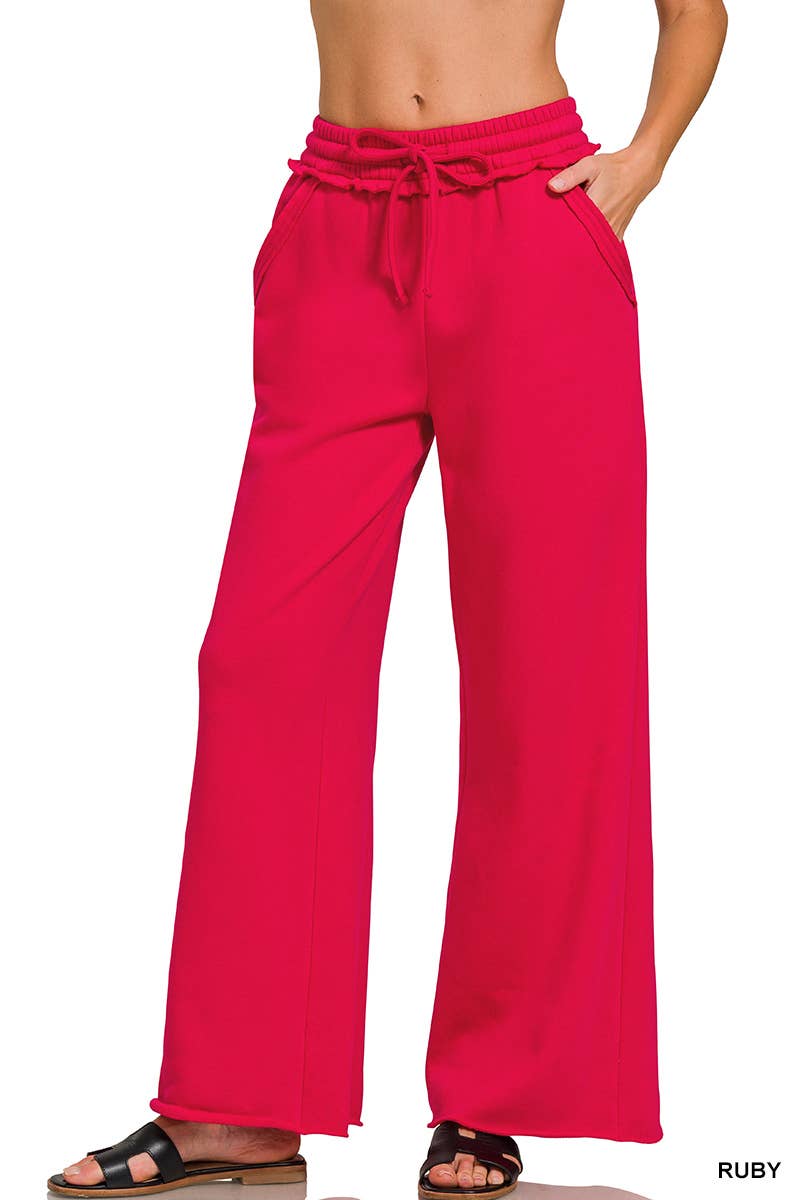 `Fleece Exposed Seam Wide Leg Sweatpants Zenana