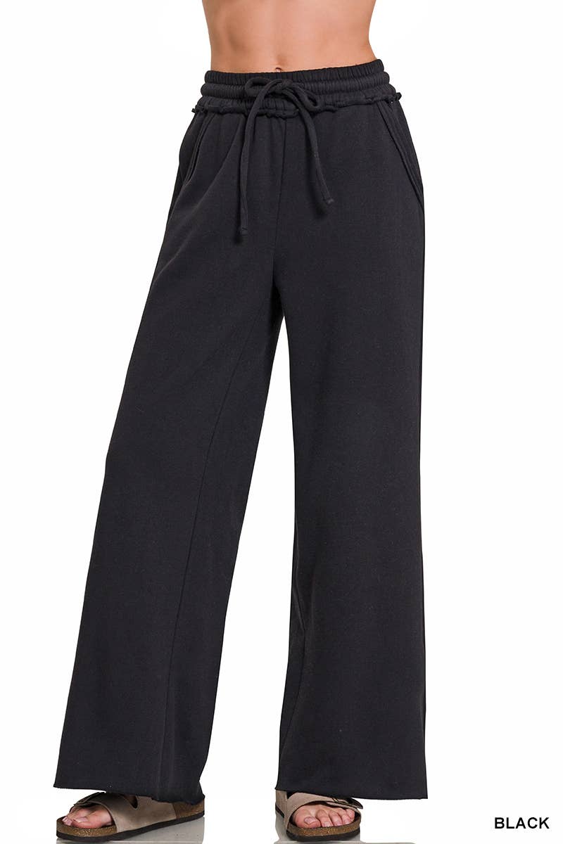 `Fleece Exposed Seam Wide Leg Sweatpants Zenana