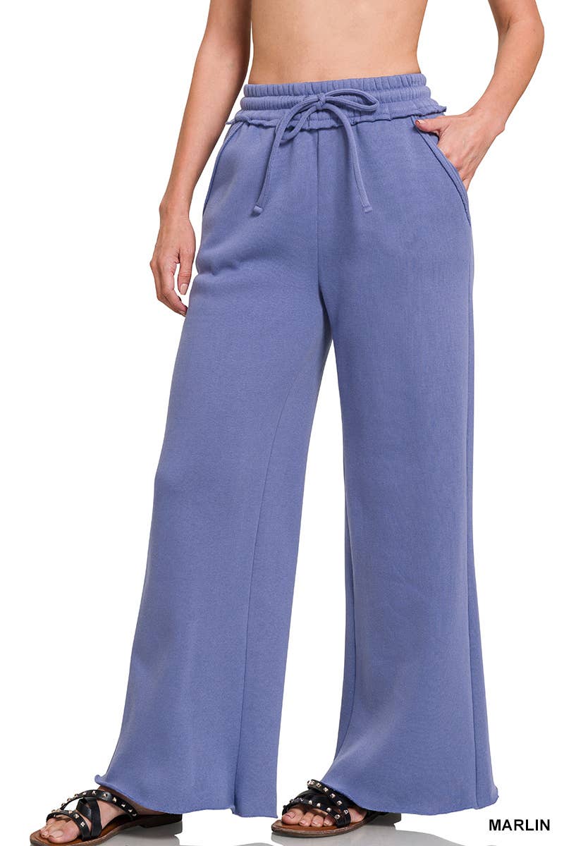 `Fleece Exposed Seam Wide Leg Sweatpants Zenana