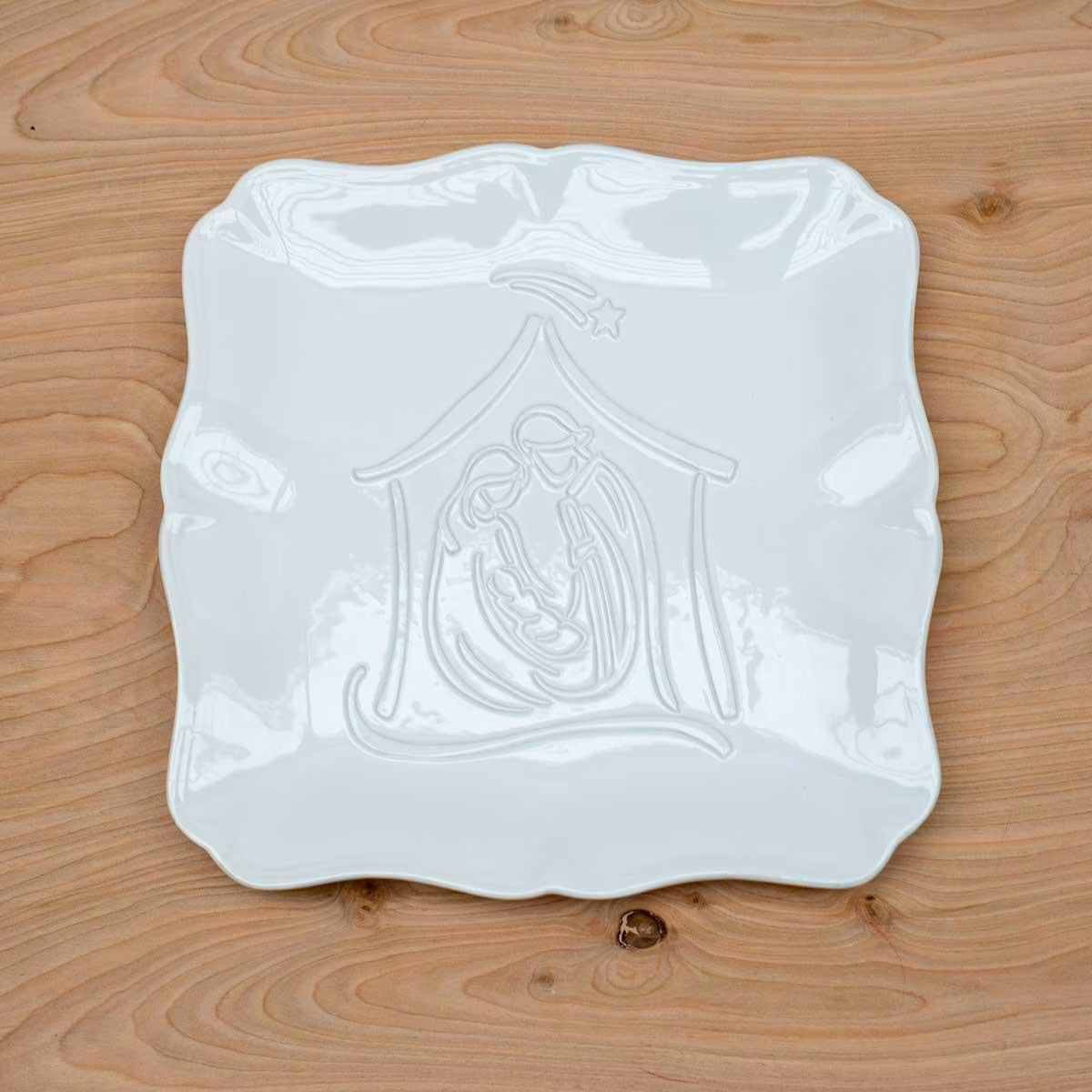 White Square Nativity Platter