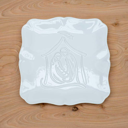 White Square Nativity Platter