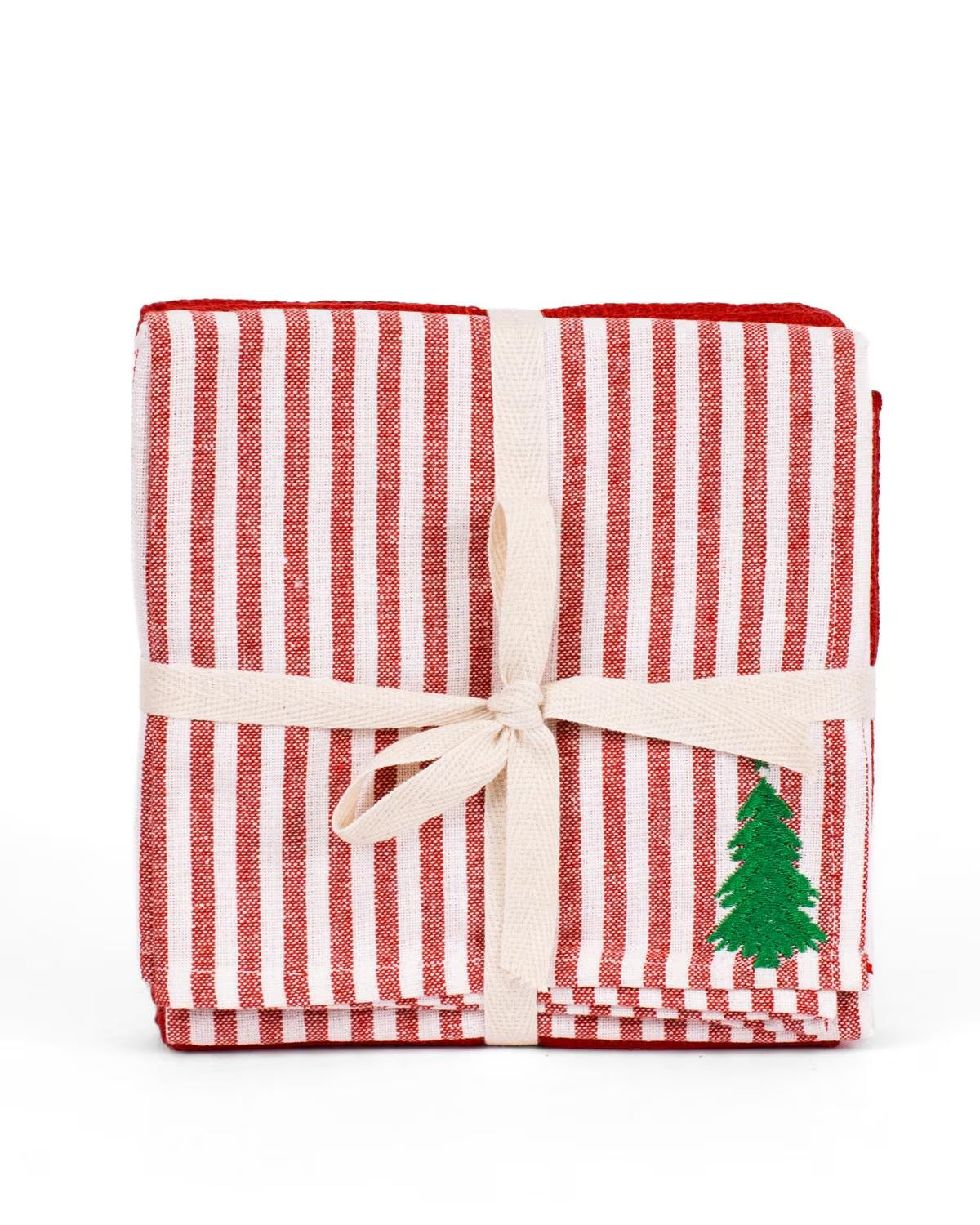 Red Stripe Christmas Tree Hand Towel Set
