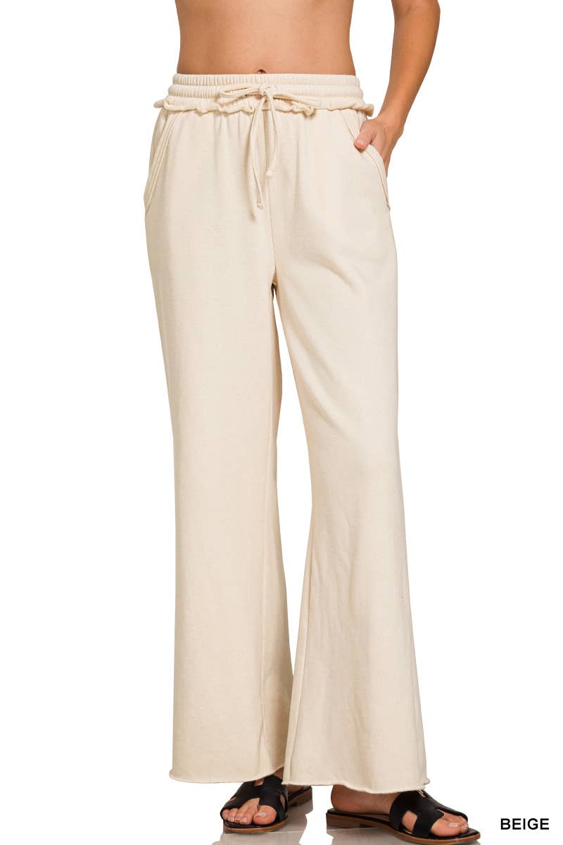 `Fleece Exposed Seam Wide Leg Sweatpants Zenana