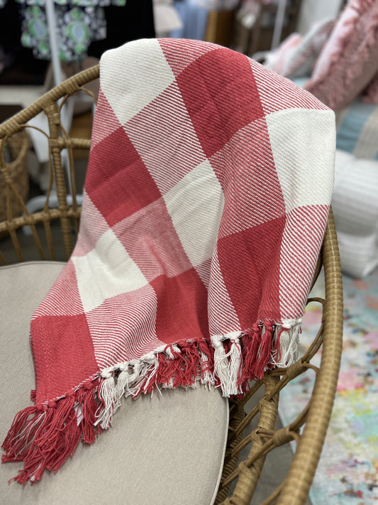 Coral Buffalo Plaid Throw Blanket