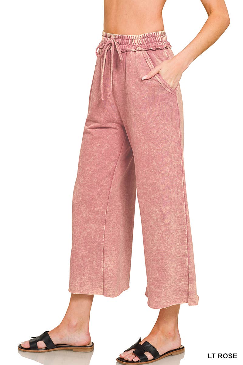 Acid wash French Terry Pants w/ Pockets Zenana