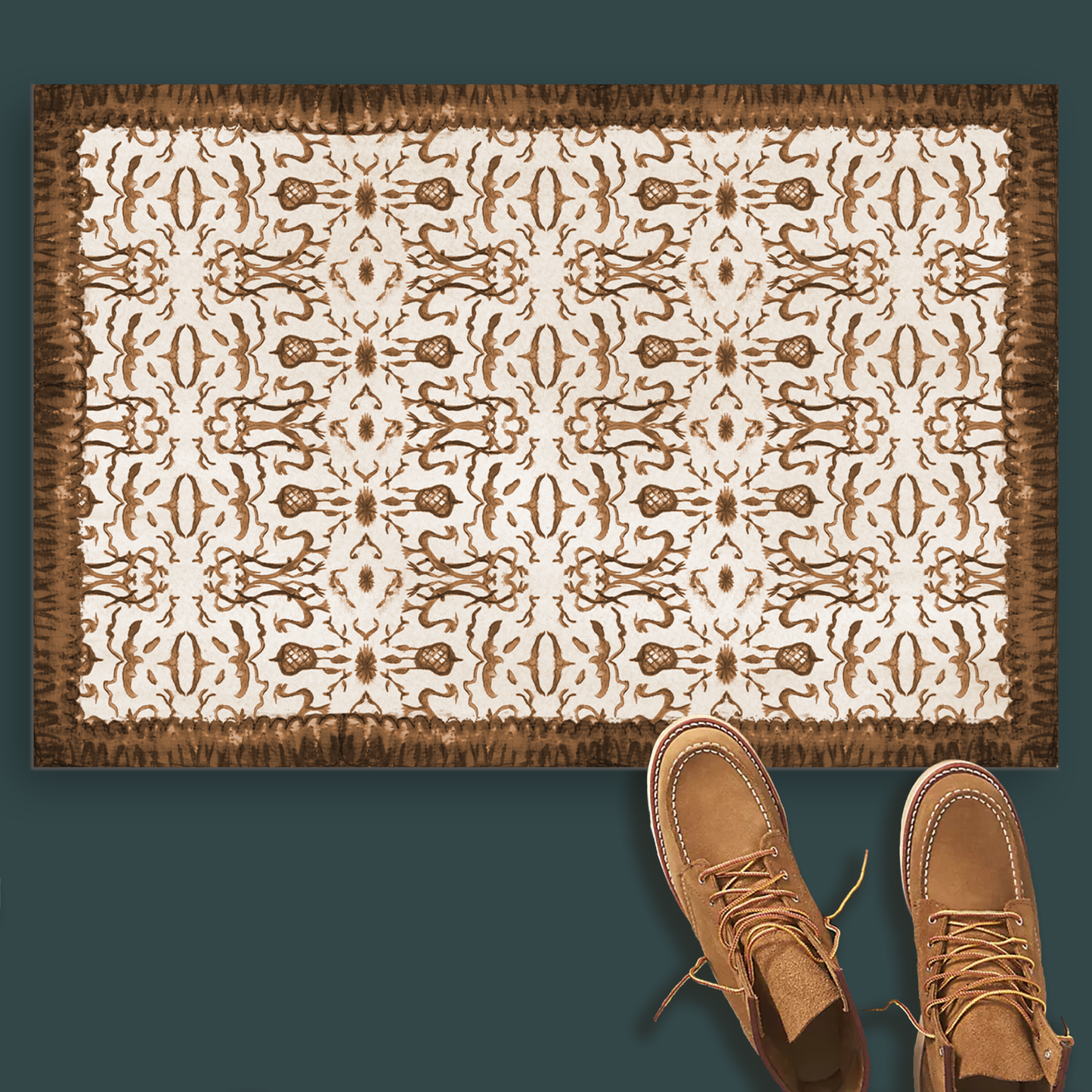 Burnt Umber & Parchment Chinoiserie Vinyl Floor Mat