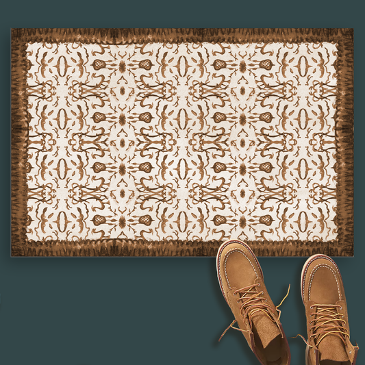 Burnt Umber & Parchment Chinoiserie Vinyl Floor Mat