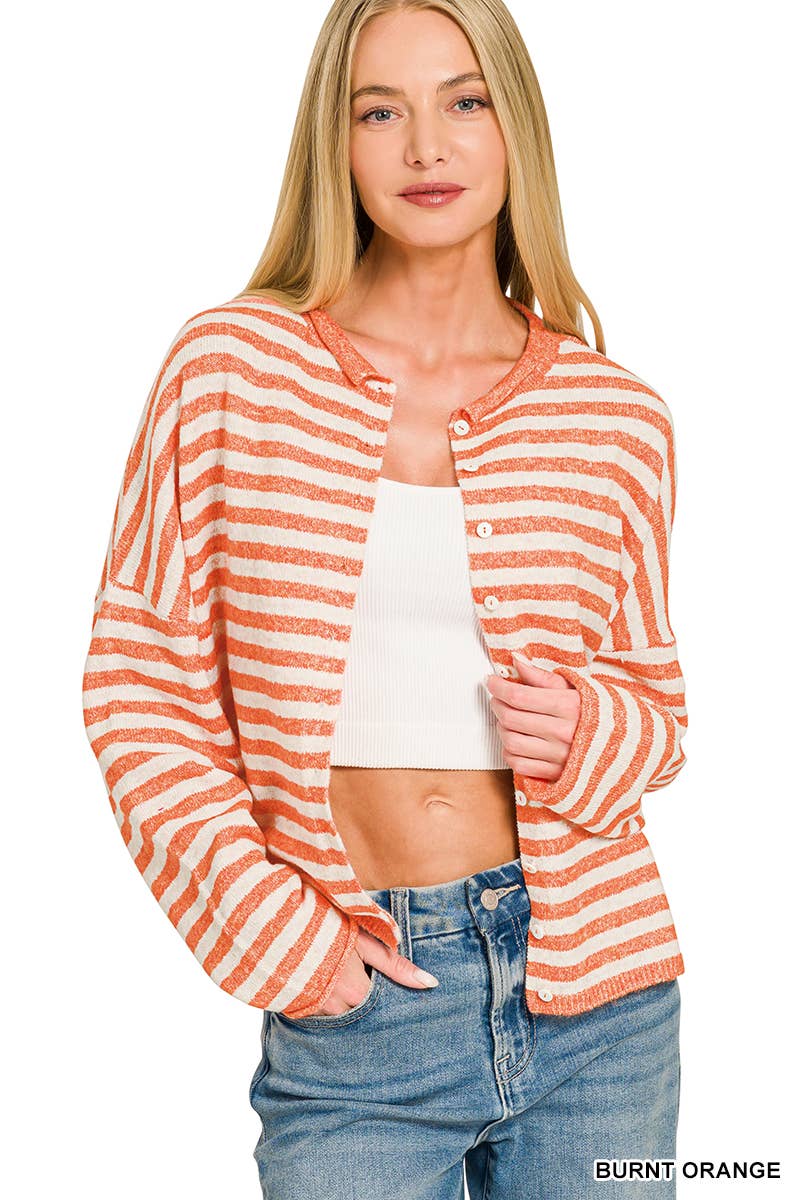 Striped Collared Button Down Sweater Cardigan
