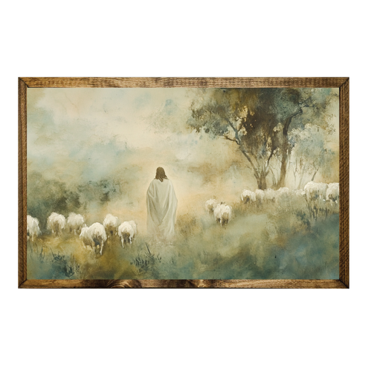 TIMBERLAND FRAME JESUS WITH SHEEP – PEACEFUL CHRISTIAN HOUSE