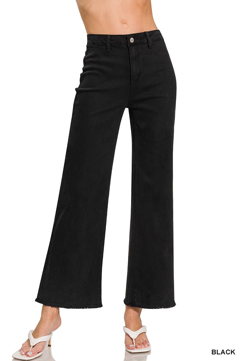 `Acid Wash Frayed Hem Straight Wide Denim Pants Zenana