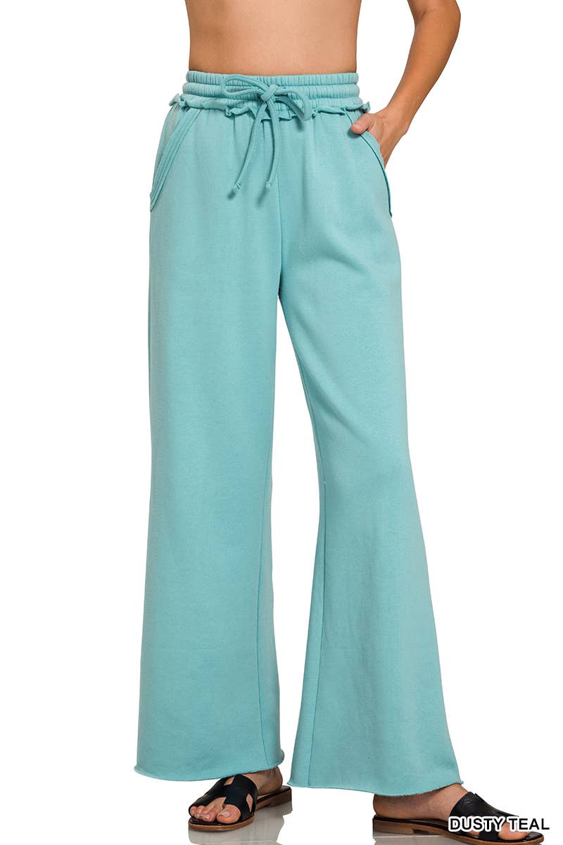 `Fleece Exposed Seam Wide Leg Sweatpants Zenana