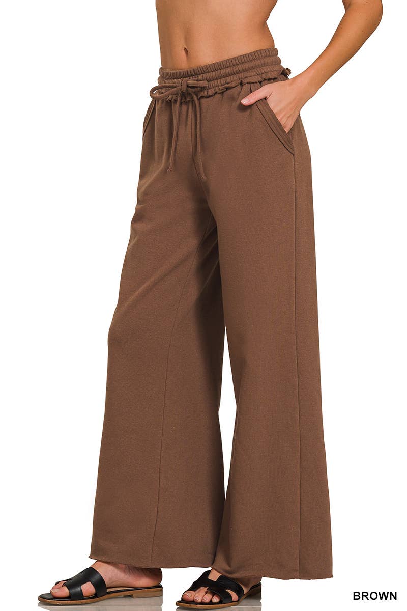 `Fleece Exposed Seam Wide Leg Sweatpants Zenana
