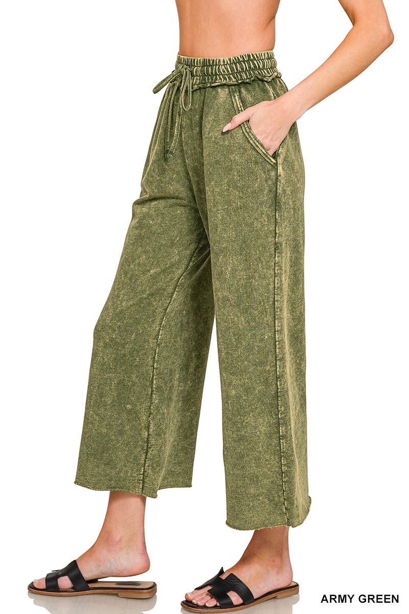 Acid wash French Terry Pants w/ Pockets Zenana