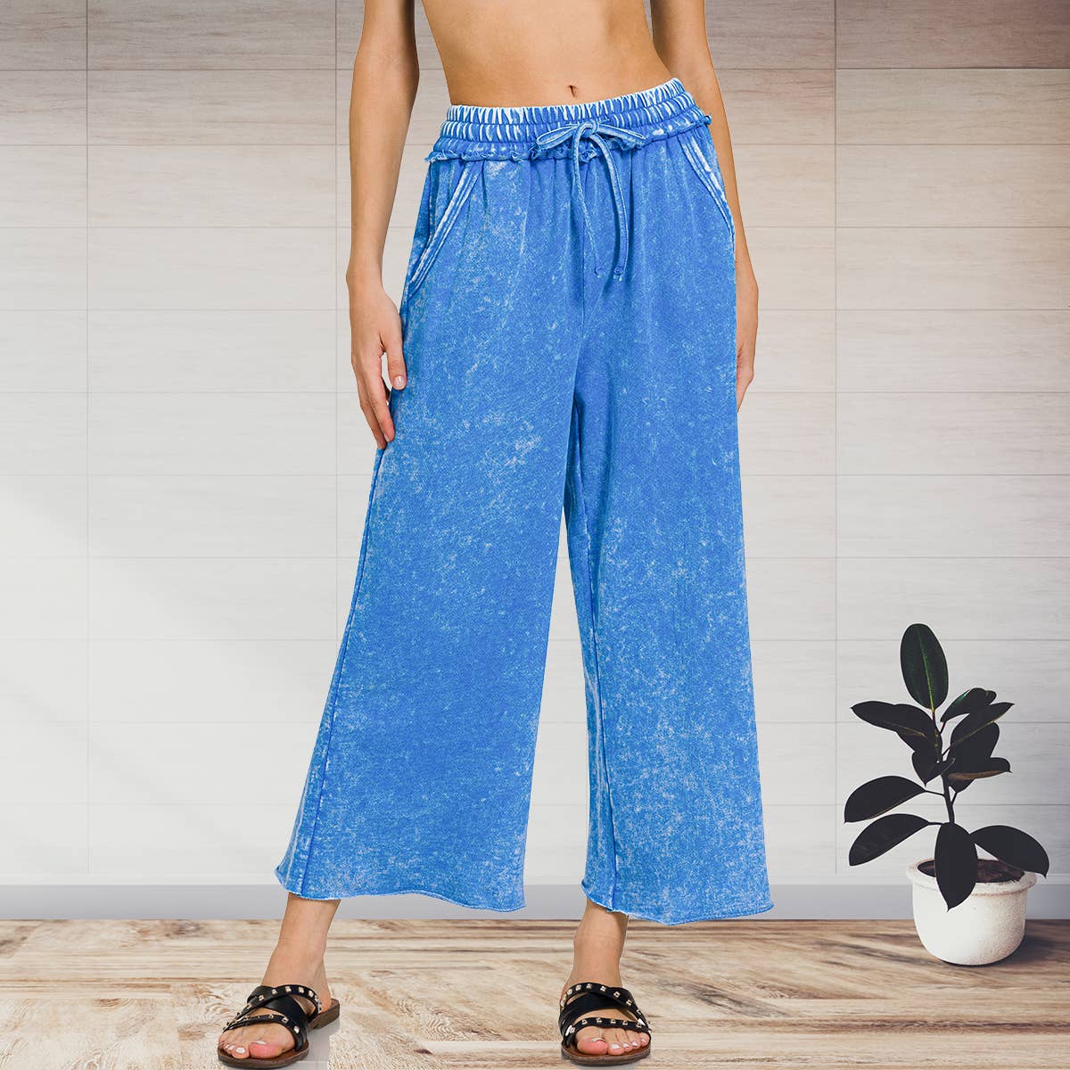 Acid wash French Terry Pants w/ Pockets Zenana