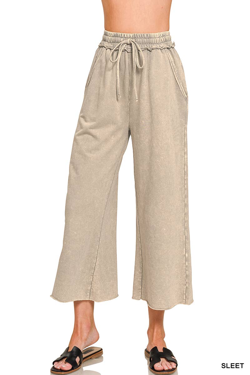 Acid wash French Terry Pants w/ Pockets Zenana