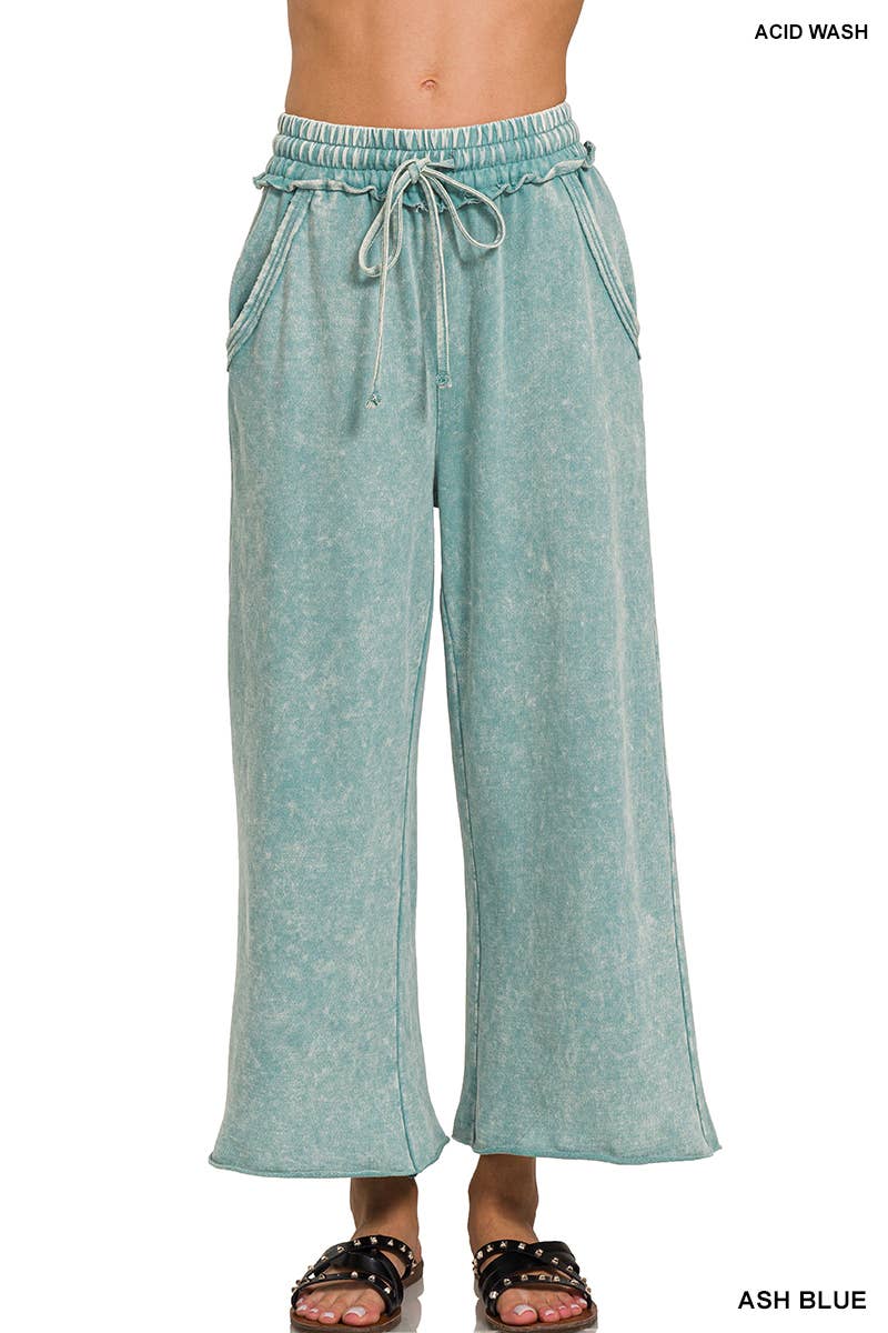Acid wash French Terry Pants w/ Pockets Zenana