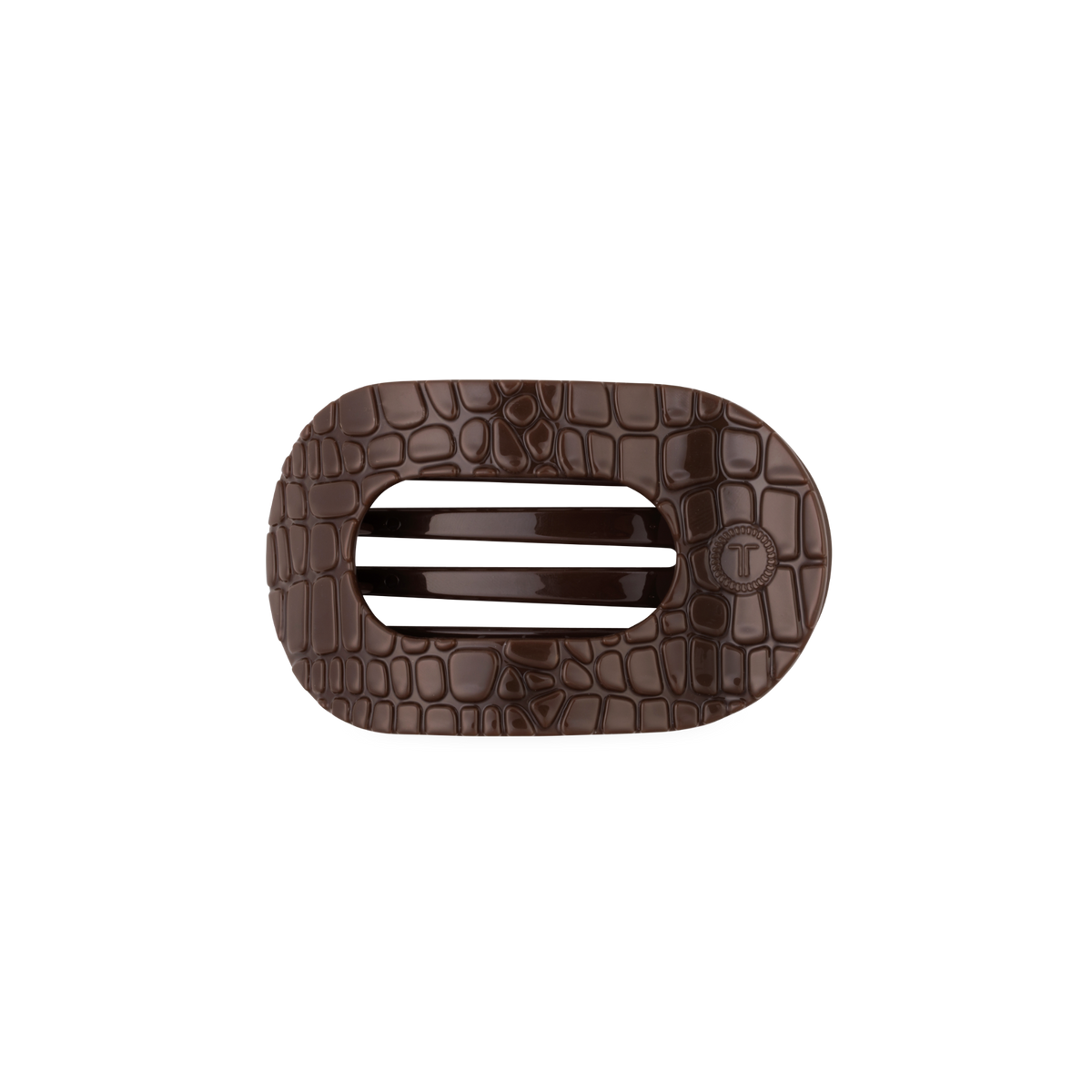 Teleties Brown Crocodile | Small | Flat Round Hair Clip