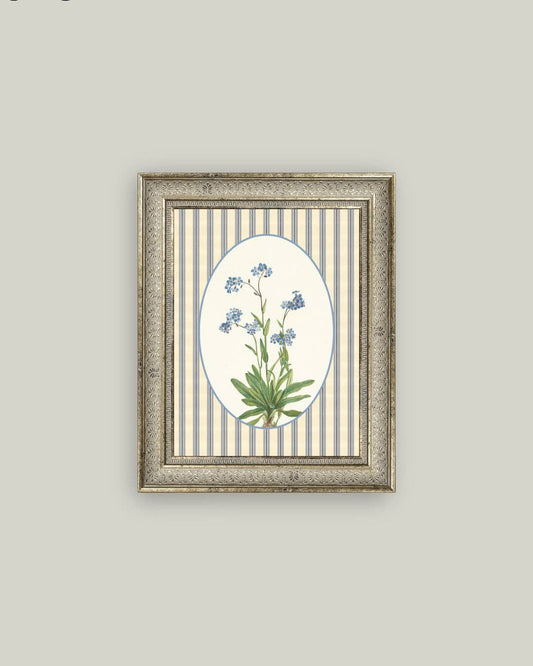 Blue Blooms on Stripe
